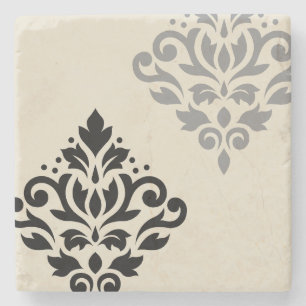 Scroll Damask Art I Black Gray Creme Steinuntersetzer