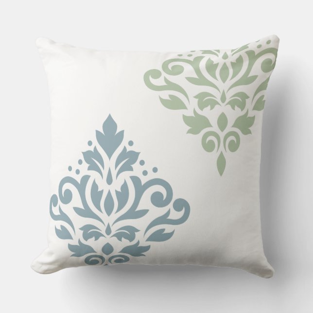 Scroll Damask Art I Blue Green Kissen (Vorderseite)