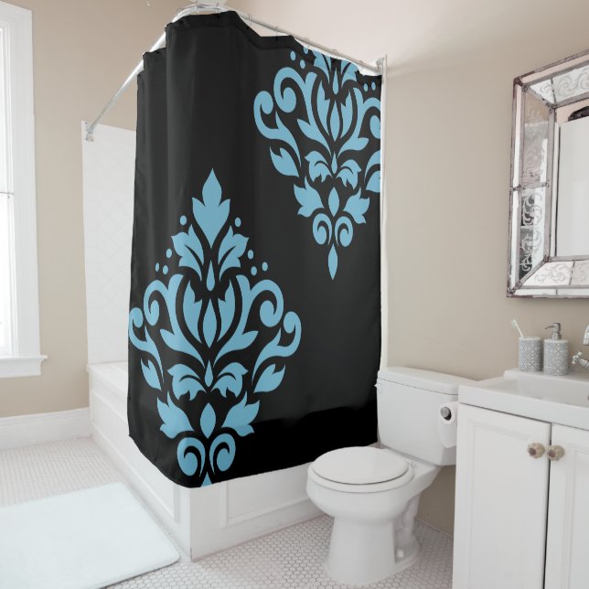 Scroll Damask Art I Blue on Black Duschvorhang (Beispiel)