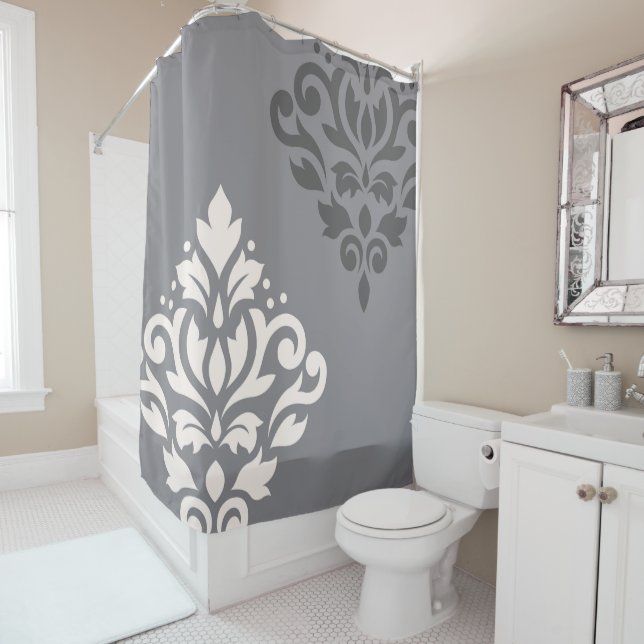 Scroll Damask Art I Cream & Gran Duschvorhang (Beispiel)