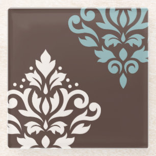 Scroll Damask Art I Creme Aquamarin Brown Glasuntersetzer