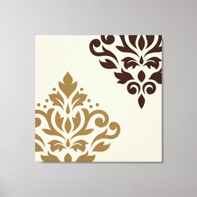 Scroll Damask Art I Gold & Brown auf Creme Leinwanddruck (Vorderseite)