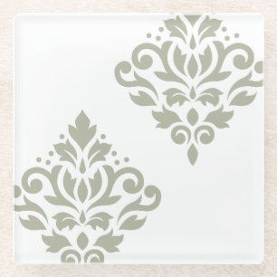 Scroll Damask Art I Green on White Glasuntersetzer