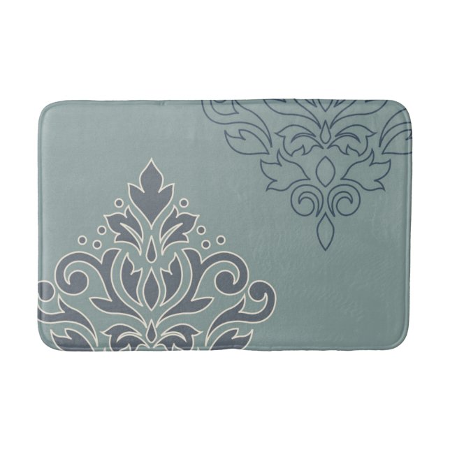 Scroll Damask Art I (Kontur) Creme Blues Aquamarin Badematte (Vorderseite)