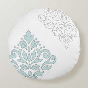 Scroll Damask Art I (line) Duck Egg Blue Gray Wt Rundes Kissen