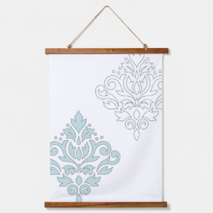 Scroll Damask Art I (line) Duck Egg Blue Gray Wt Wandteppich Mit Holzrahmen
