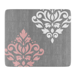 Scroll Damask Art I Pink White Grau Schneidebrett