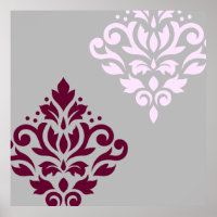 Scroll Damask Art I Plum Pink Grau