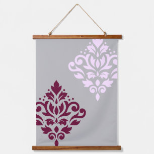 Scroll Damask Art I Plum Pink Grau Wandteppich Mit Holzrahmen