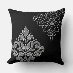 Scroll Damask Art I White Line Grau Schwarz Kissen