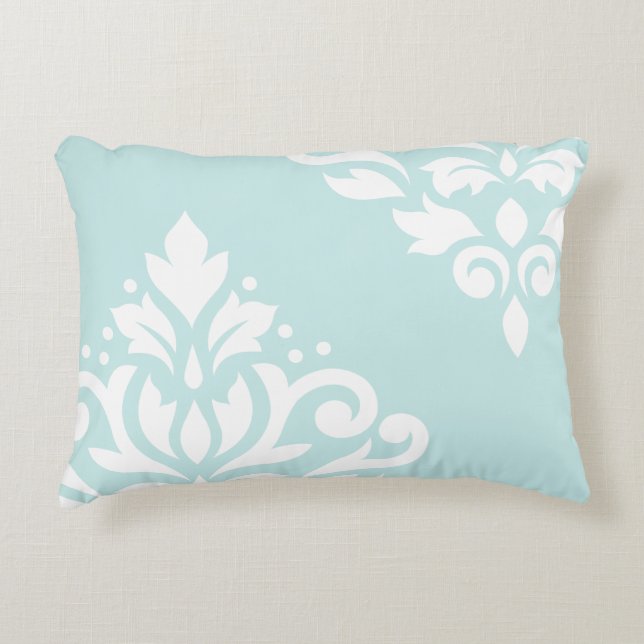 Scroll Damask Art I White on Duck Egal Blue Dekokissen (Vorderseite)