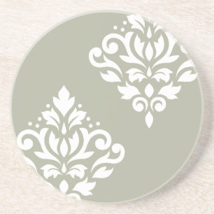 Scroll Damask Art I White on Green Getränkeuntersetzer