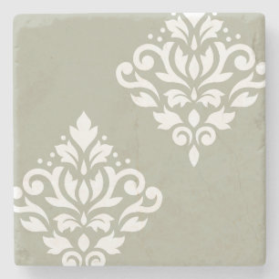 Scroll Damask Art I White on Green Steinuntersetzer