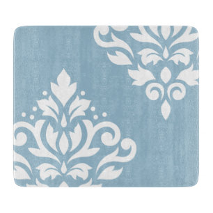 Scroll Damask Art I White on Light Blue Schneidebrett