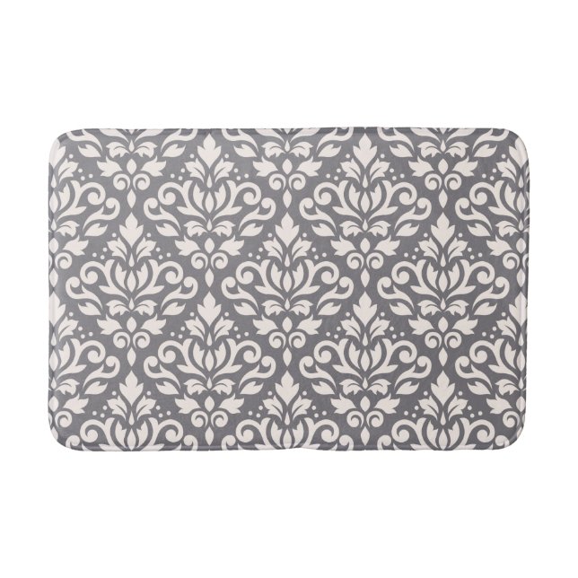 Scroll Damask Big Pattern Creme auf Grau Badematte (Vorderseite)
