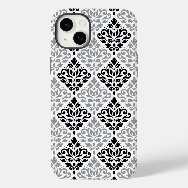 Scroll Damask Big Pattern Schwarz Weiß Case-Mate iPhone 14 Plus Hülle (Rückseite)