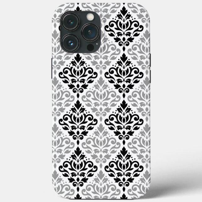 Scroll Damask Big Pattern Schwarz Weiß Case-Mate iPhone Hülle (Rückseite)