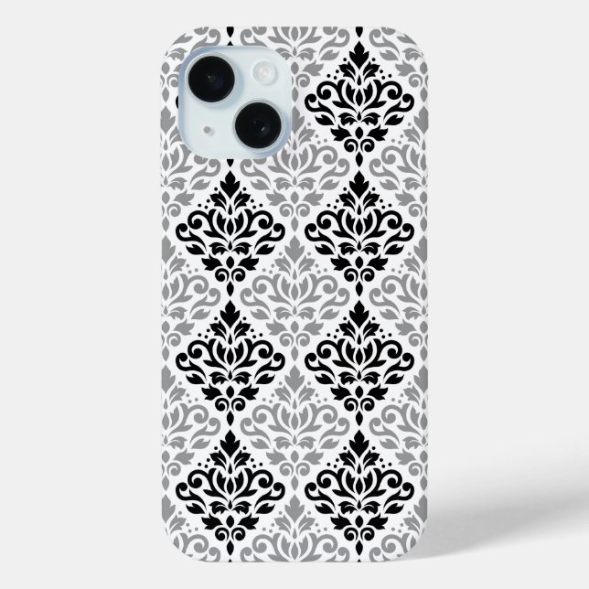 Scroll Damask Big Pattern Schwarz Weiß Case-Mate iPhone Hülle (Rückseite)
