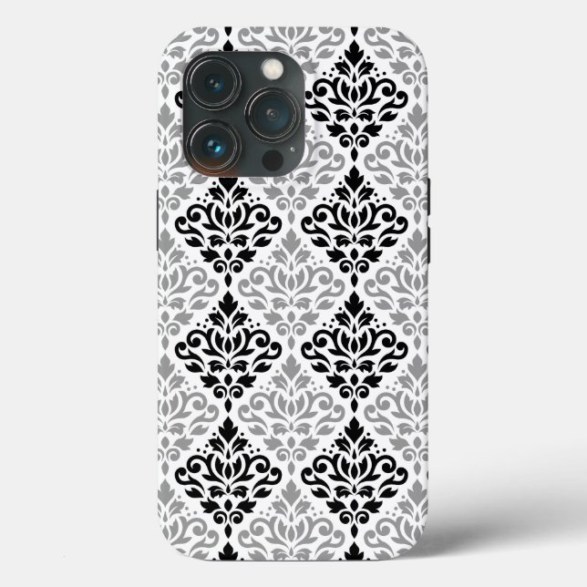 Scroll Damask Big Pattern Schwarz Weiß Case-Mate iPhone Hülle (Rückseite)