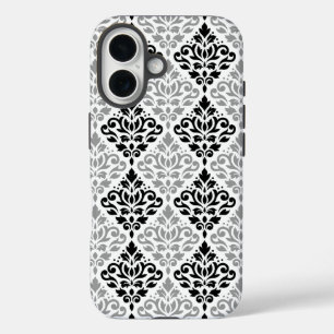 Scroll Damask Big Pattern Schwarz Weiß iPhone 16 Hülle