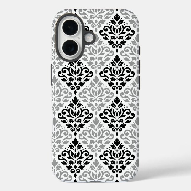 Scroll Damask Big Pattern Schwarz Weiß iPhone 16 Hülle (Rückseite)