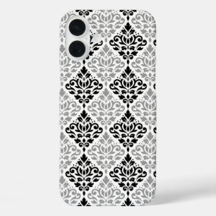 Scroll Damask Big Pattern Schwarz Weiß iPhone 16 Plus Hülle