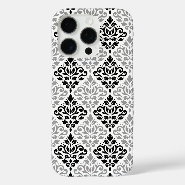 Scroll Damask Big Pattern Schwarz Weiß iPhone 16 Pro Hülle (Rückseite)