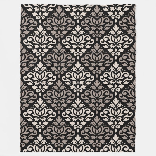 Scroll Damask Big Pattern Taupe Black Fleecedecke (Vorderseite)