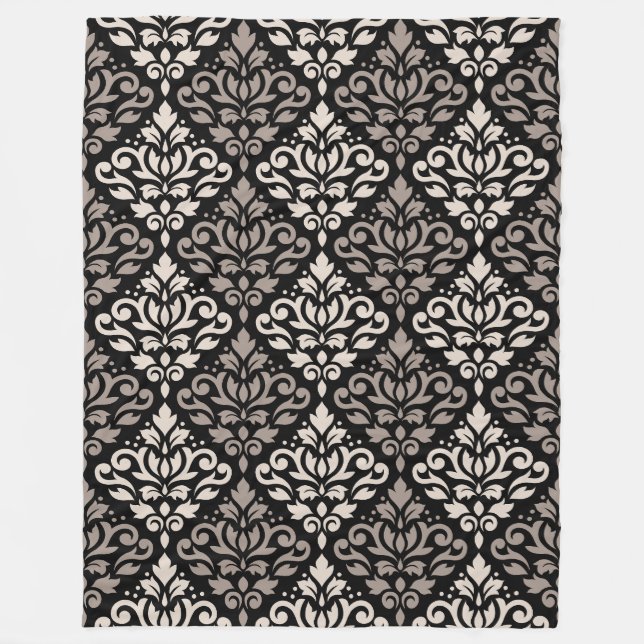 Scroll Damask Big Pattern Taupe Black Fleecedecke (Vorderseite)