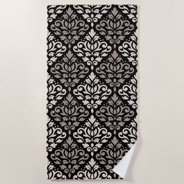 Scroll Damask Big Pattern Taupe Black Strandtuch (Vorderseite)