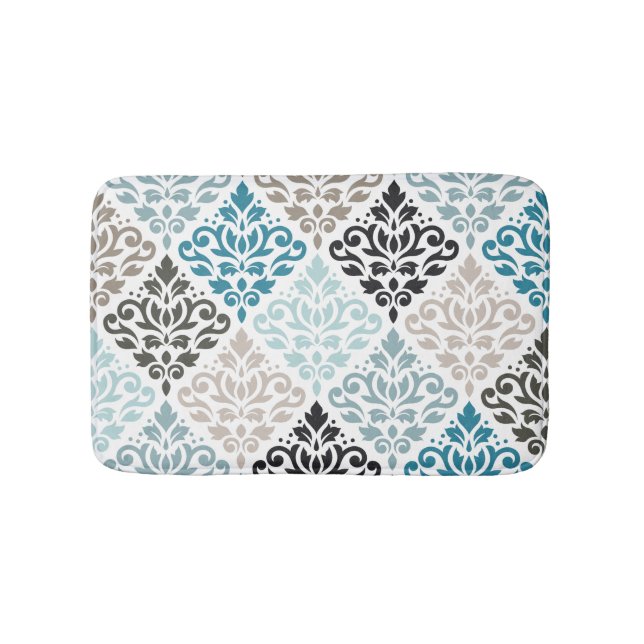Scroll Damask Big Pattern Teals Browns White Badematte (Vorderseite)