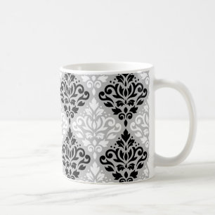 Scroll Damask Big Ptn B&W auf Grau Kaffeetasse