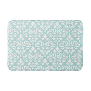 Scroll Damask Big Ptn White auf Lt Aquamarin Badematte