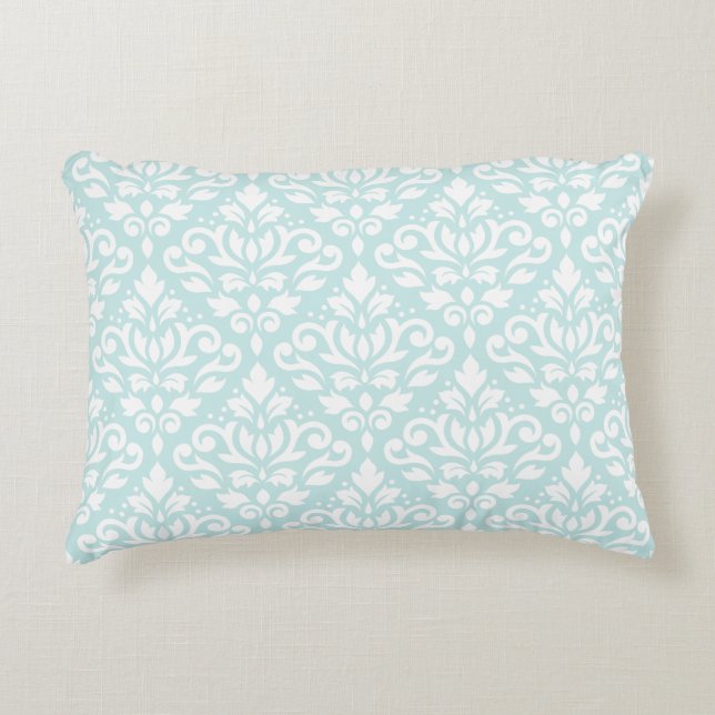 Scroll Damask Big Ptn White on Duck Egal Blue Zierkissen (Vorderseite)