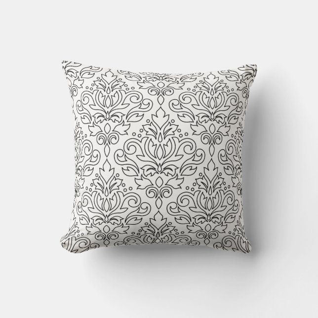 Scroll Damask Black on White Line Big Pattern Kissen (Vorderseite)
