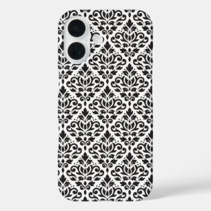 Scroll Damask Black on White Pattern iPhone 16 Hülle