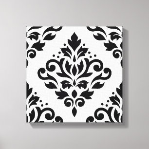Scroll-Damask großes Design (B) Schwarz auf Weiß Leinwanddruck