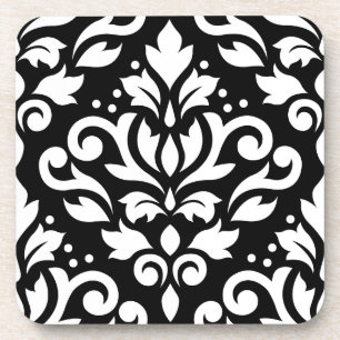 Scroll-Damask großes Design weiß auf Schwarz Untersetzer