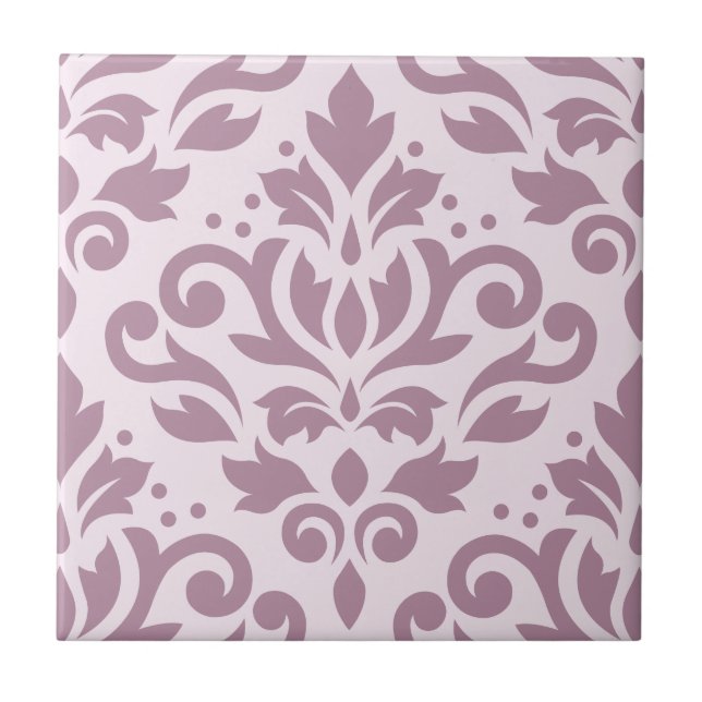 Scroll-Damask Großmuster Mauve auf Rosa Fliese (Vorderseite)