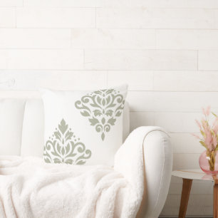 Scroll-Damask-Kunst I Grün auf Weiß Kissen