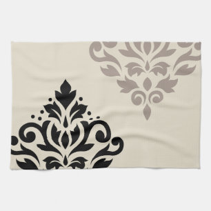 Scroll Damask Kunst I Schwarz Taupe Creme Geschirrtuch