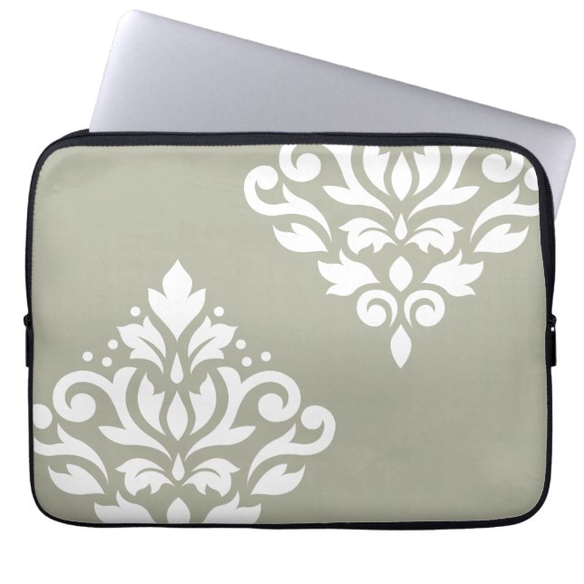 Scroll-Damask-Kunst I Weiß auf Grün Laptopschutzhülle (Vorderseite)