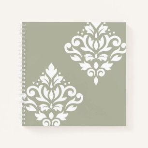 Scroll-Damask-Kunst I Weiß auf Grün Notizbuch