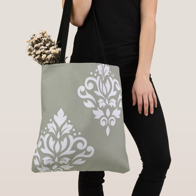 Scroll-Damask-Kunst I Weiß auf Grün Tasche (Von Nahem)