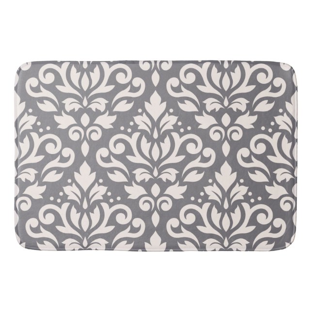 Scroll Damask Large Pattern Creme on Gray Badematte (Vorderseite)