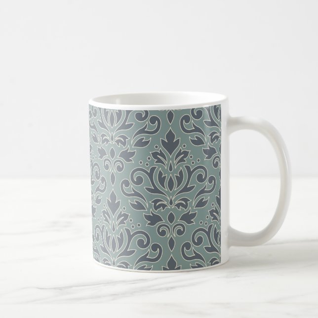 Scroll Damask Lg Muster (Kontur) Creme Blau Aquama Kaffeetasse (Rechts)