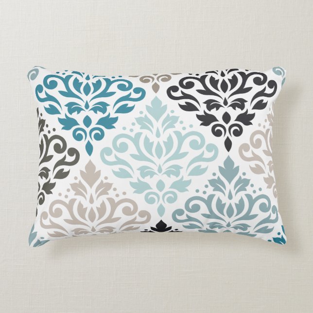 Scroll Damask Lg Muster Tees Browns White Dekokissen (Vorderseite)