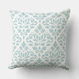 Scroll Damask Lg Ptn Duck Egg Blue (B) auf Weiß Kissen