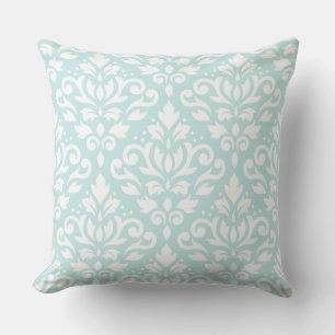 Scroll Damask Lg Ptn White auf Enteneier blau Kissen