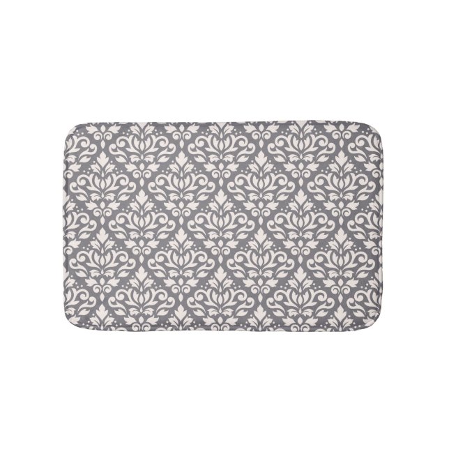 Scroll Damask Muster Creme auf Grau Badematte (Vorderseite)